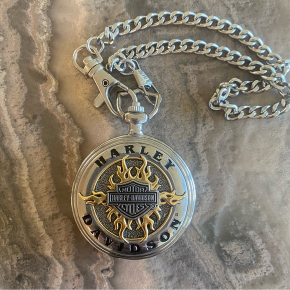 Harley-Davidson Franklin Mint Silver and Gold Circular Pendant with Flame Design - Picture 2 of 6